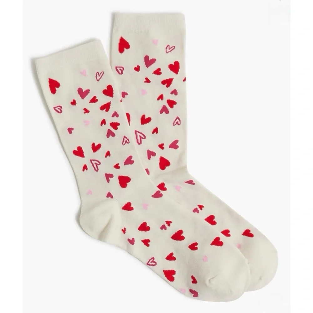 J. Crew Red & White Falling Hearts Trouser Socks NWT
